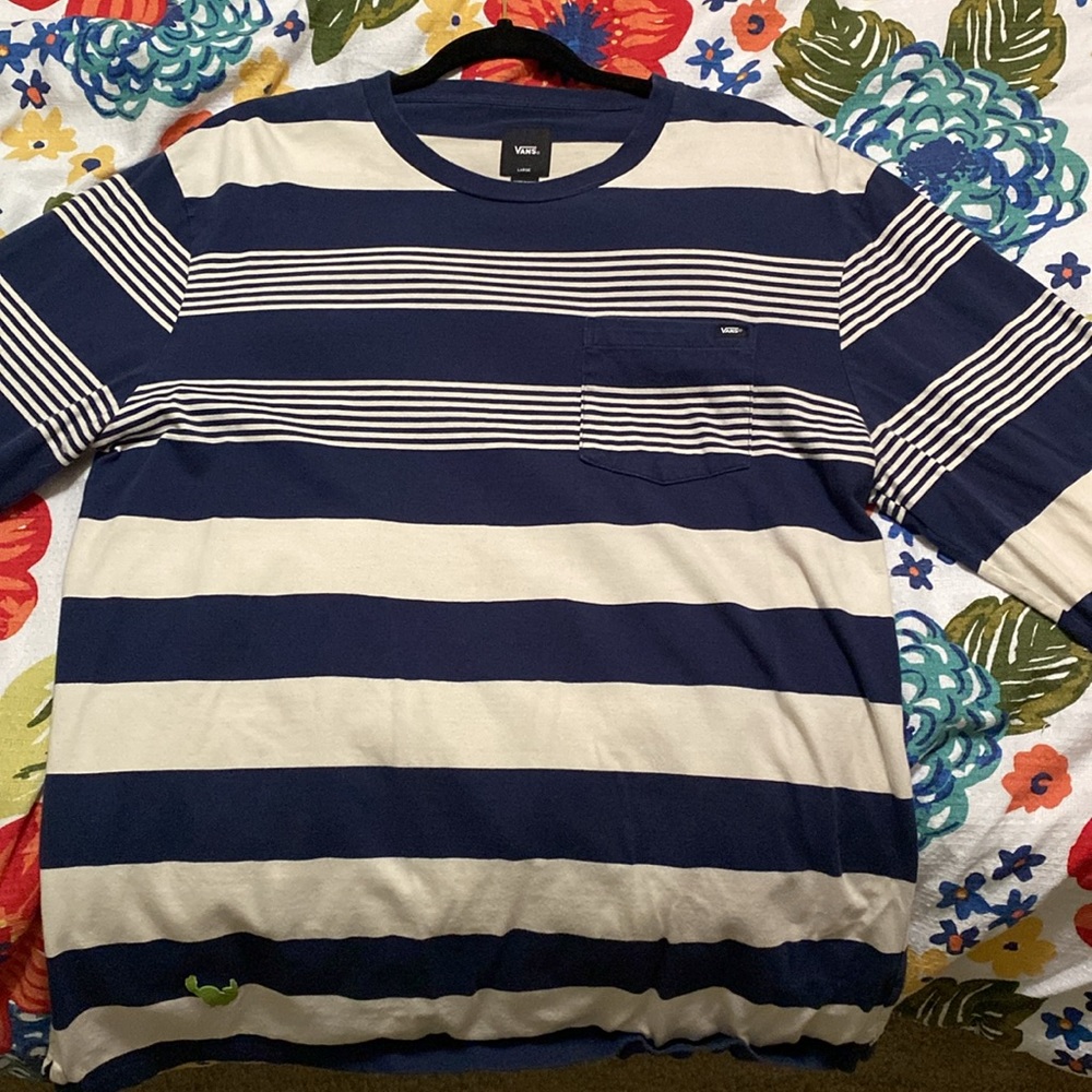 Vans long-sleeve blue & tan striped pocket shirt
